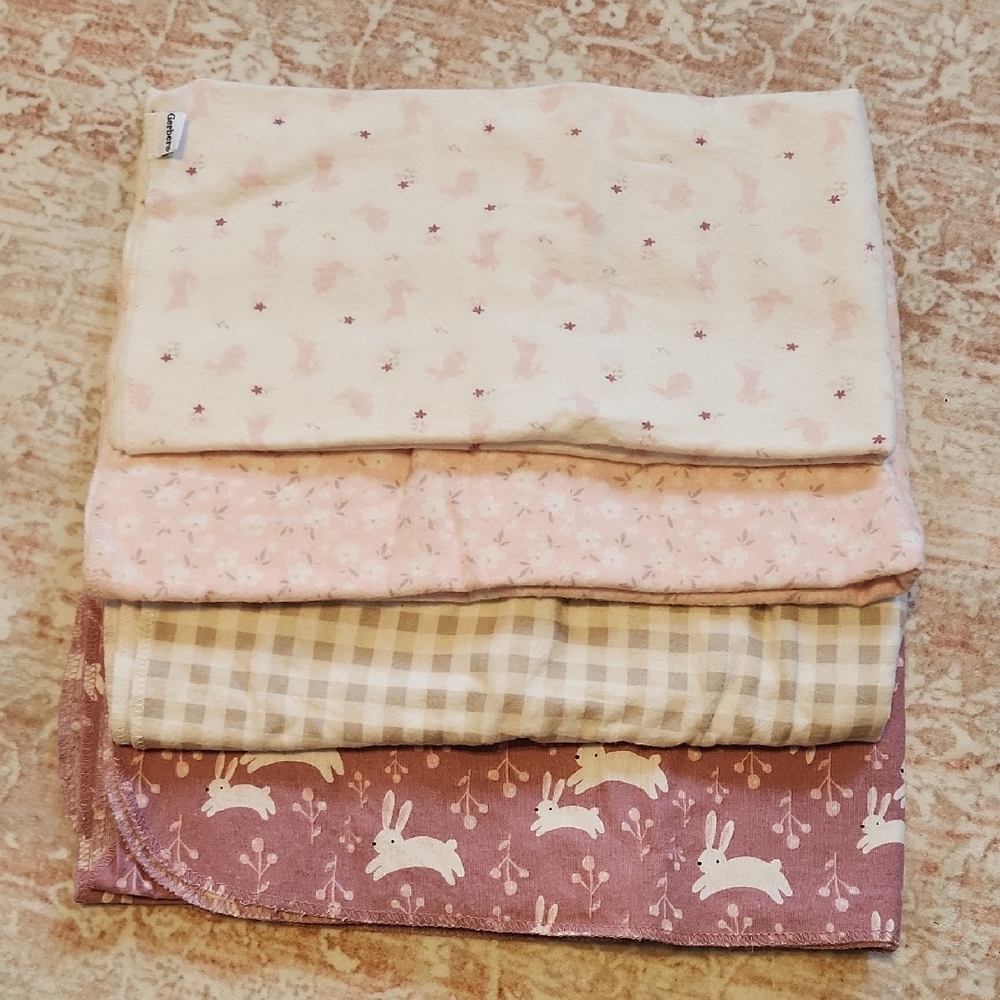 Set of Four Pink and Cream Baby Blankets